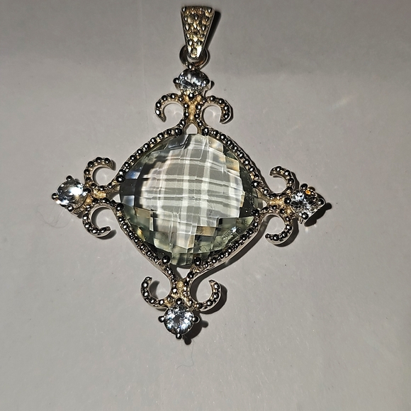 New Prasiolite and topaz Sterling Silver Pendant. Green Amethyst 💚 - Picture 1 of 6